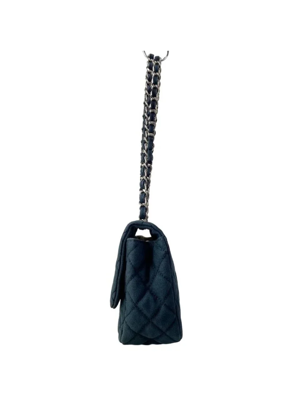 Chanel Shoulder Bag Single Flap Quilted Navy Chain Silver Cruise Line